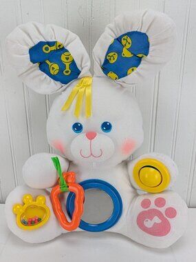 Vintage Fisher Price Discovery Bunny Activity Plush Sensory Toy 1989 Stuffed